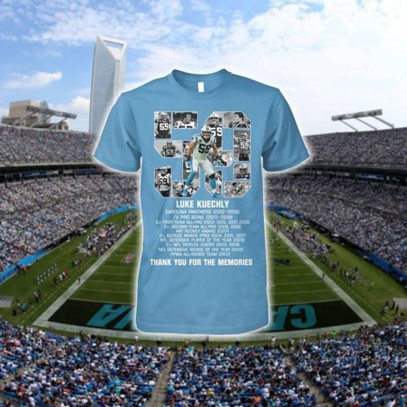 50 Luke Kuechly Thank You For The Memories Beautiful Imagine Luke Kuechly Player Of Carolina Panthers Rugby Team Carolina Blue Men And Women T Shirt S-5Xl