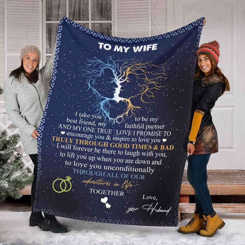 To My Wife Blanket, Truly Throught Good Times And Bad,Gift For Wife Family Home Decor Bedding Couch Sofa Soft And Comfy Cozy