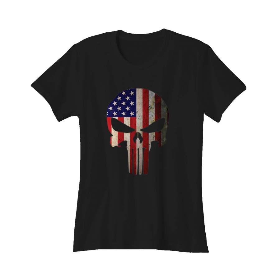 American Flag Punisher Skull Vintage Usa Cool Women’s T-Shirt