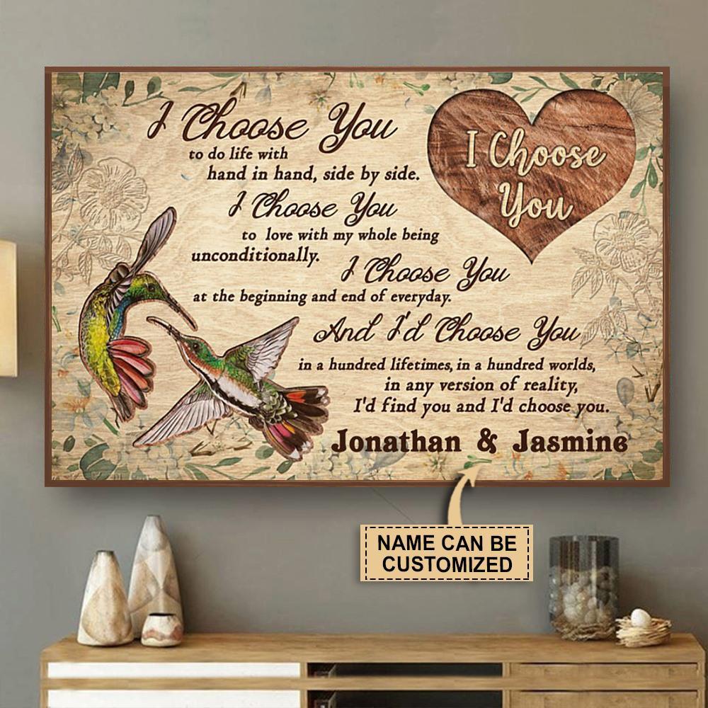 Aeticon Gifts Personalized Hummingbird Couple I Choose You Canvas Mom Dad Gift Home Decor