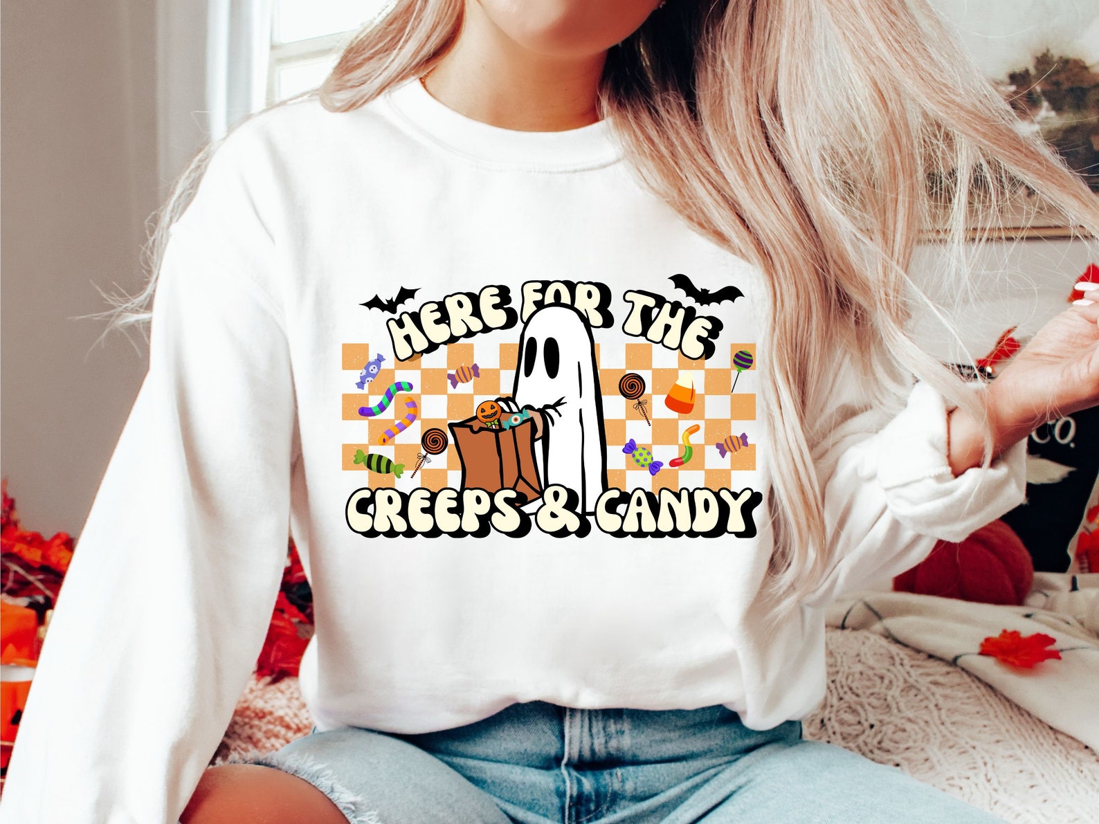 Ghost Halloween Sweatshirt 2D Crewneck Sweatshirt All Over Print Sweatshirt For Women Sweatshirt For Men Sws4009