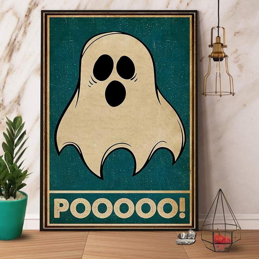 Retro green ghost poooo Halloween paper poster no frame/ wrapped canvas wall decor full size
