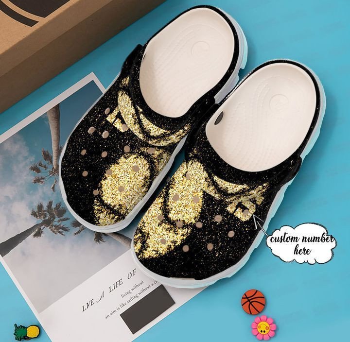 Softball Custom Number Golden Black Crocs Crocband Clog Comfortable Water Shoes