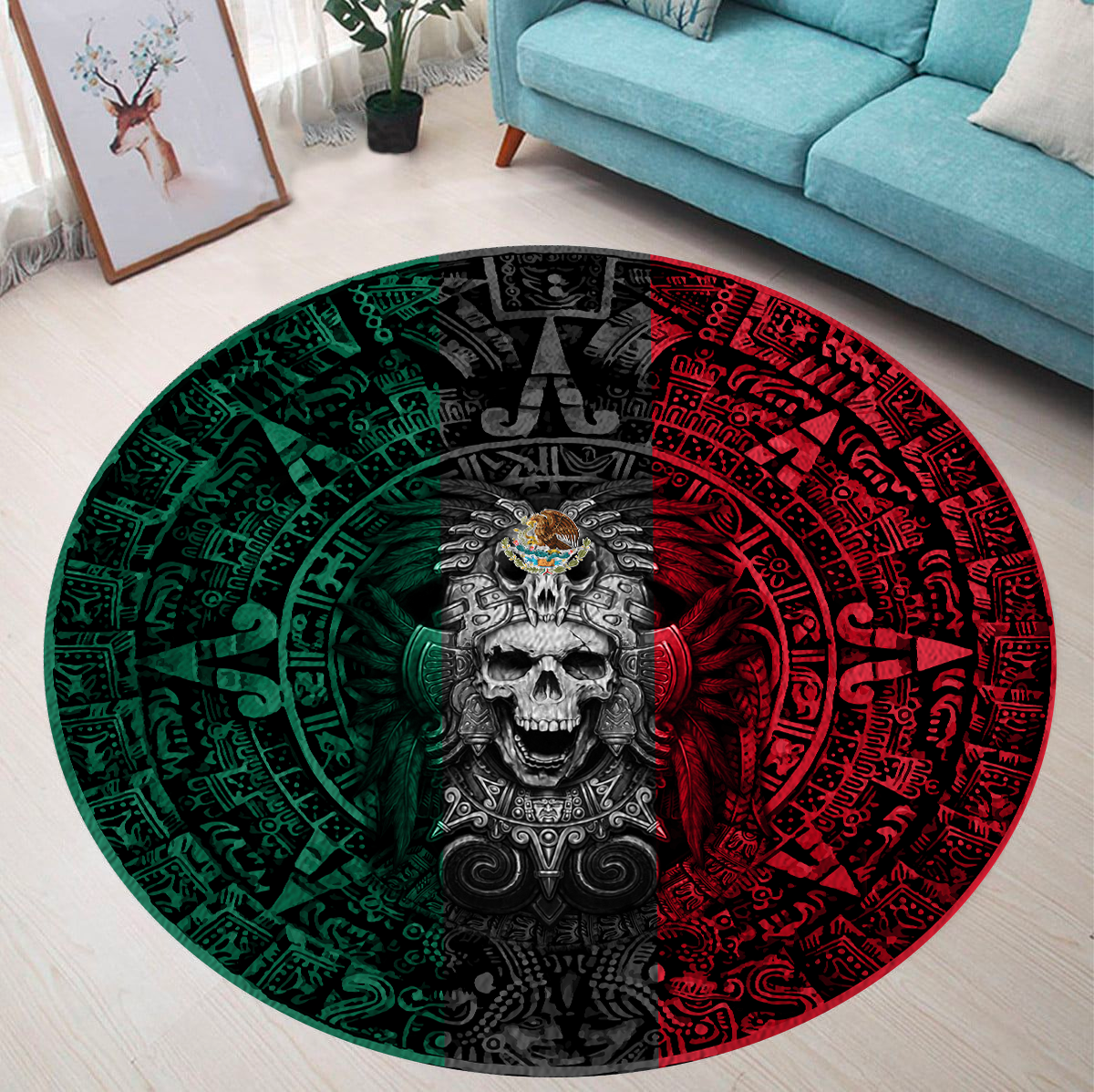 Swag Skullcap Mexican Style Aztec All Over Printed Circle Rug – Am Style Design