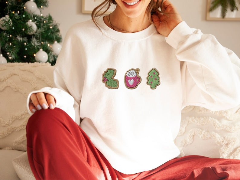 Christmas Cookie Embroidered Sweatshirt 2D Crewneck Sweatshirt All Over Print Sweatshirt For Women Sweatshirt For Men Sws3743