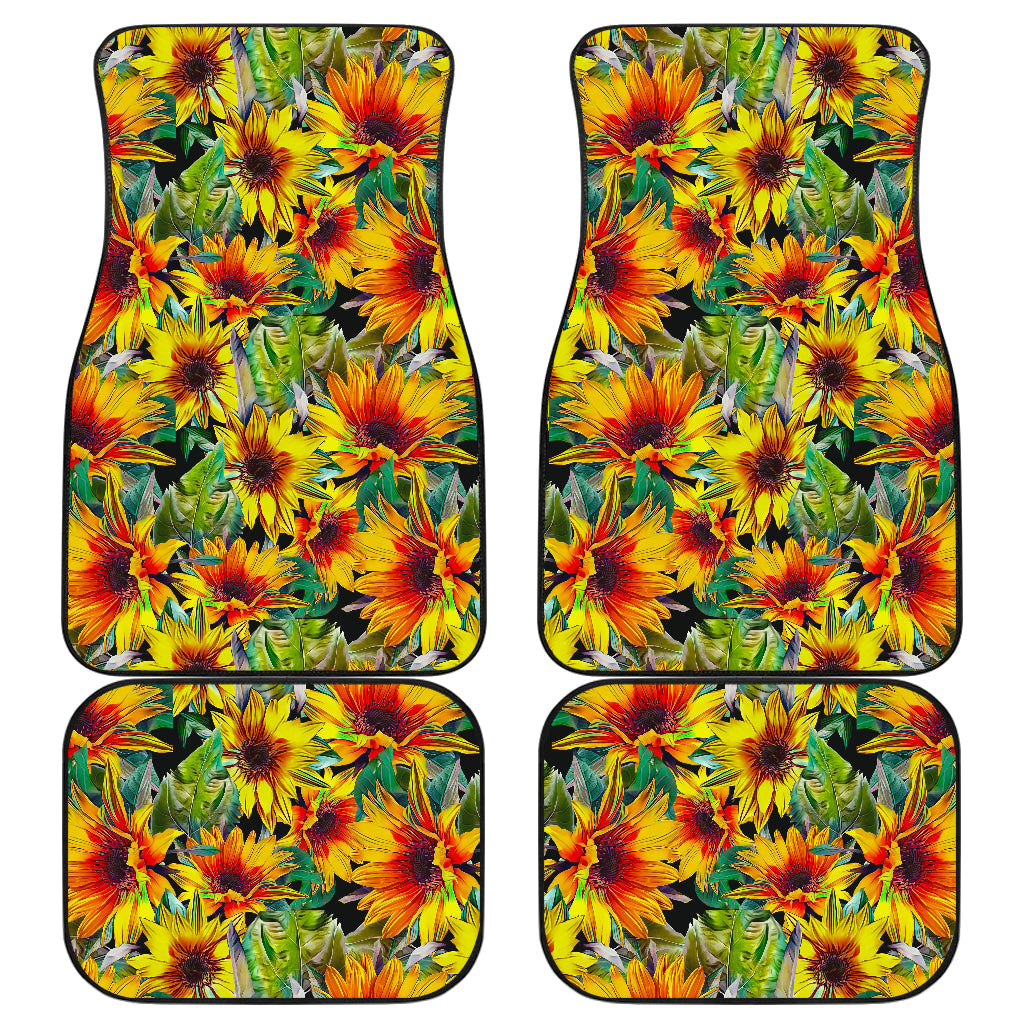 Autumn Sunflower Pattern Print Front And Back Car Floor Mats, Front Car Mat