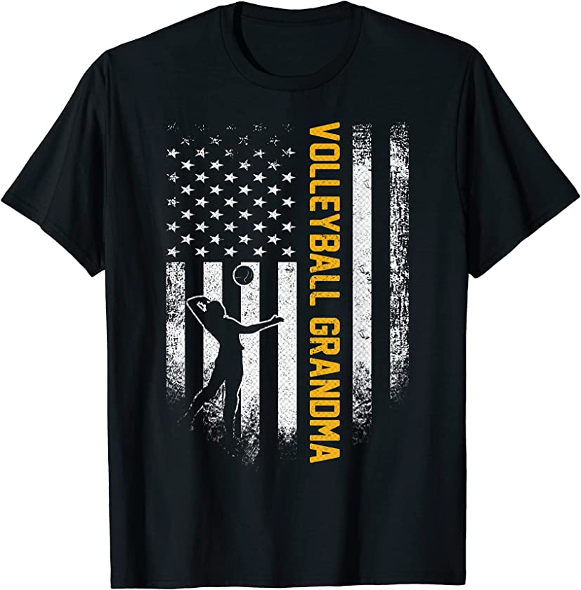 Vintage US American Flag Proud Volleyball Grandma Silhouette T-Shirt