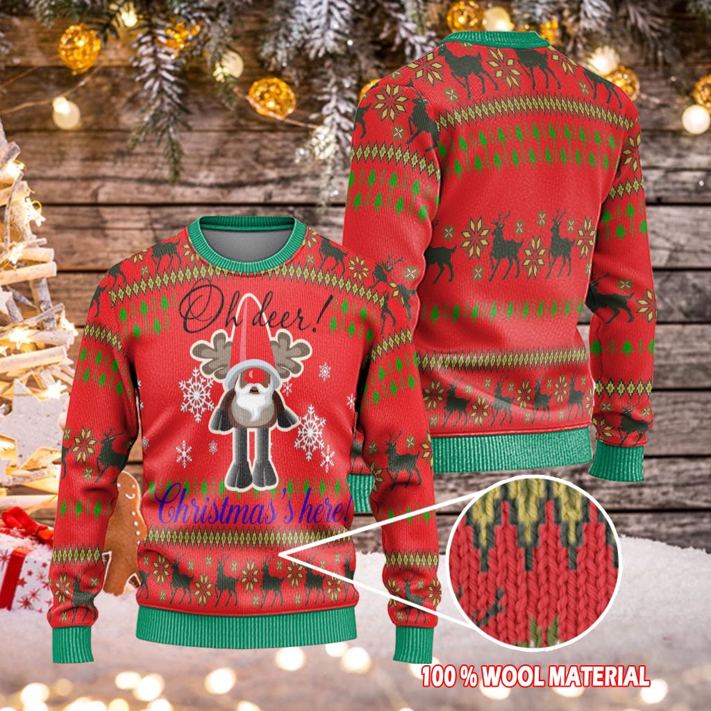 Unifinz Reindeer Sweater Oh Deer Christmas Is Here Red Ugly Sweater 2022