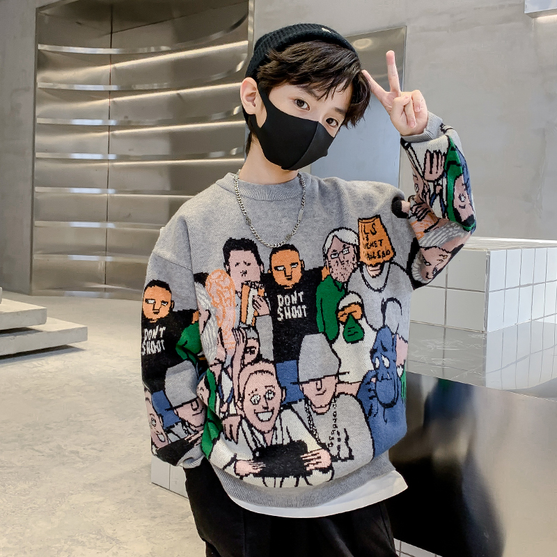 Boys’ Winter Sweater 2022 New Cartoon Character Sweater Long Sleeve Sweater Korean Boys’ Autumn and Winter Plus alx