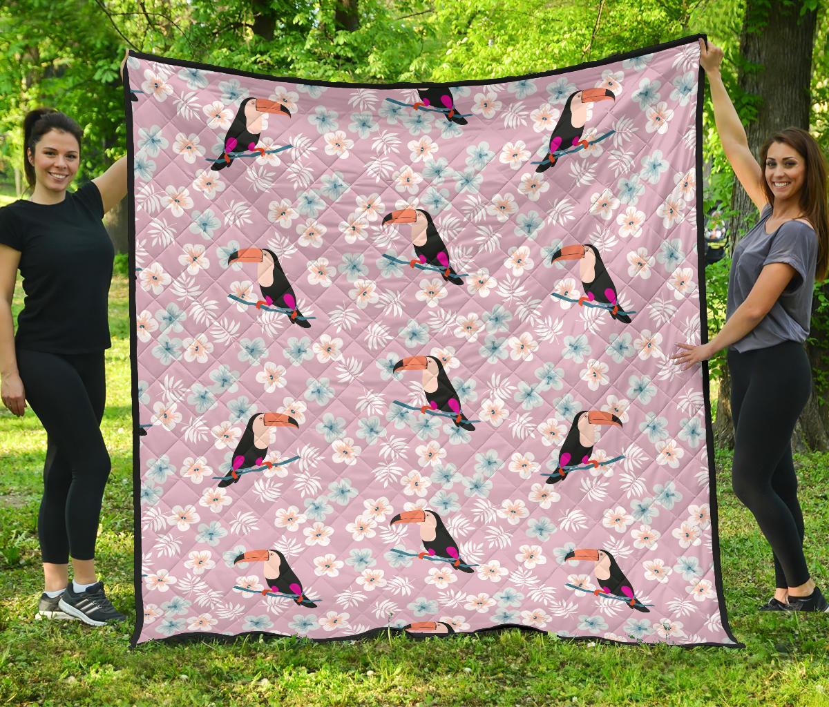 Beautiful Toucan Flower Leaves Premium Quilt