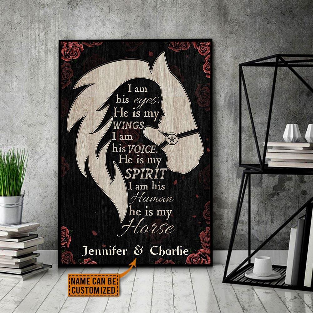 Aeticon Gifts Personalized Horse Girl I Am His Eyes Rose Black Canvas Mom Dad Gift Home Decor