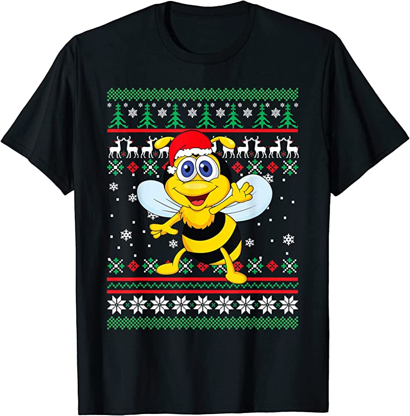 Bee Santa Hat Funny UGLY Christmas Pajama Holiday Xmas Gifts T-Shirt