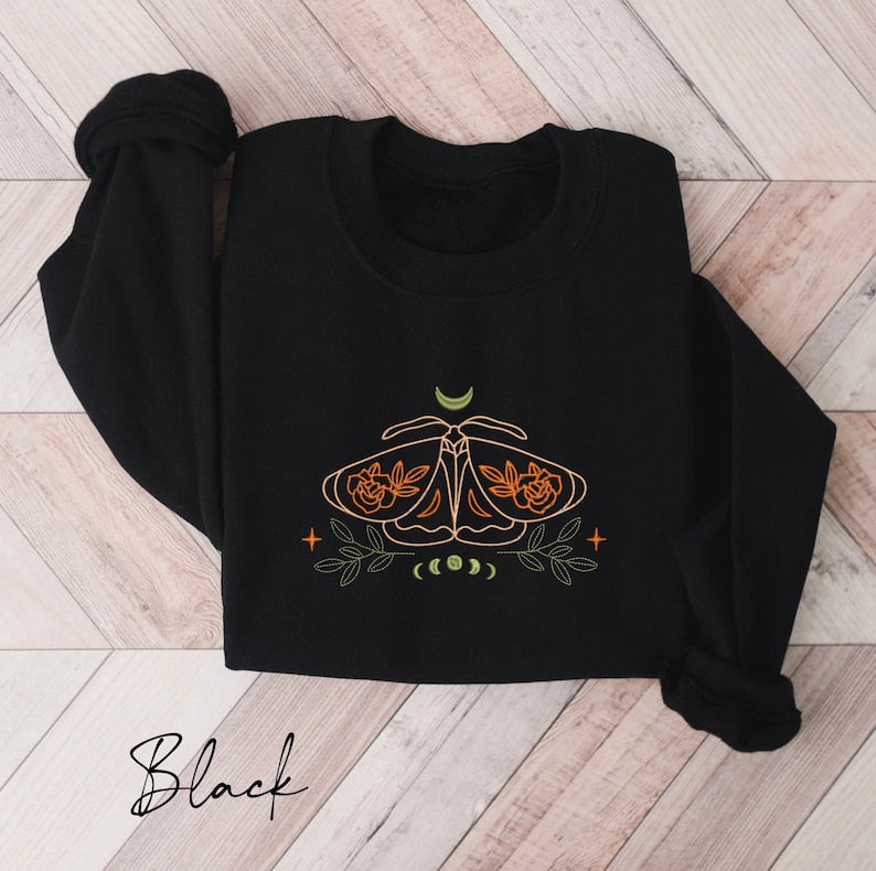 Moth Embroidered Sweatshirt 2D Crewneck Sweatshirt All Over Print Sweatshirt For Women Sweatshirt For Men Sws4112