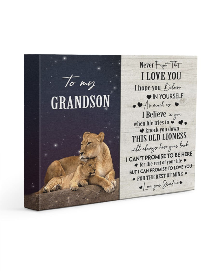 To My Grandson, Promise To Love You For The Rest Of Mine, Lions, Dark Blue, Gift For Grandson From Grandma Horizontal Canvas