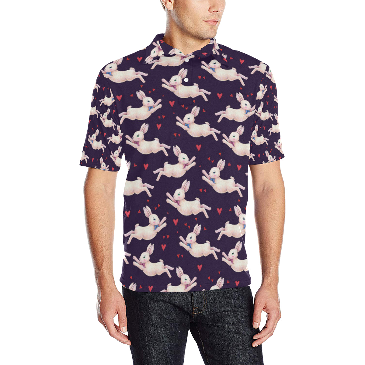 Rabbit Pattern Print Design Rb016 Men Polo Shirt