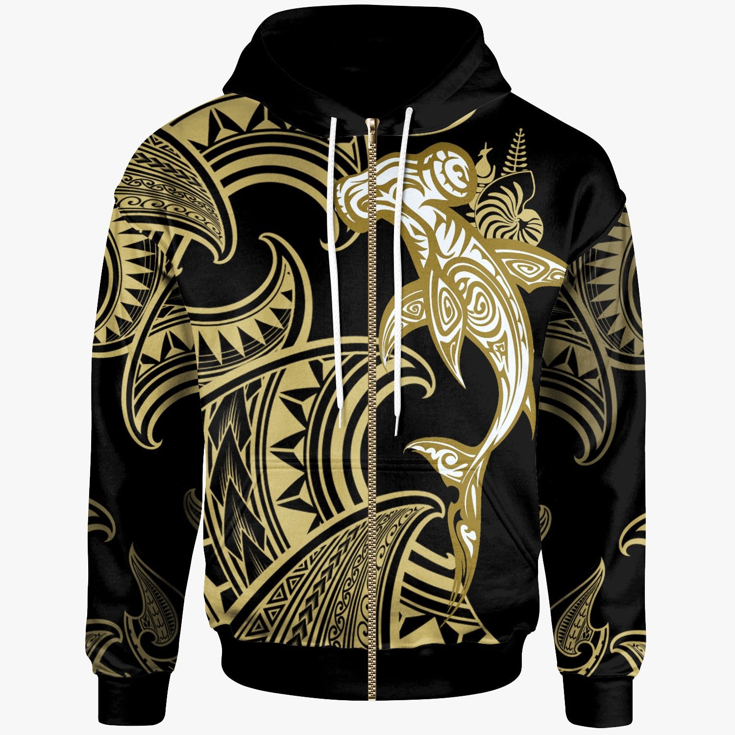 Cnmi Zip-Up Hoodie – Hammerhead Shark Tribal Pattern