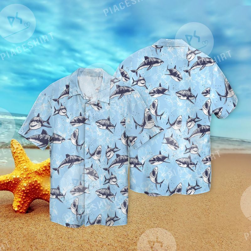 Shark Baby Blue Full Print Hawaii Shirt Ha7430