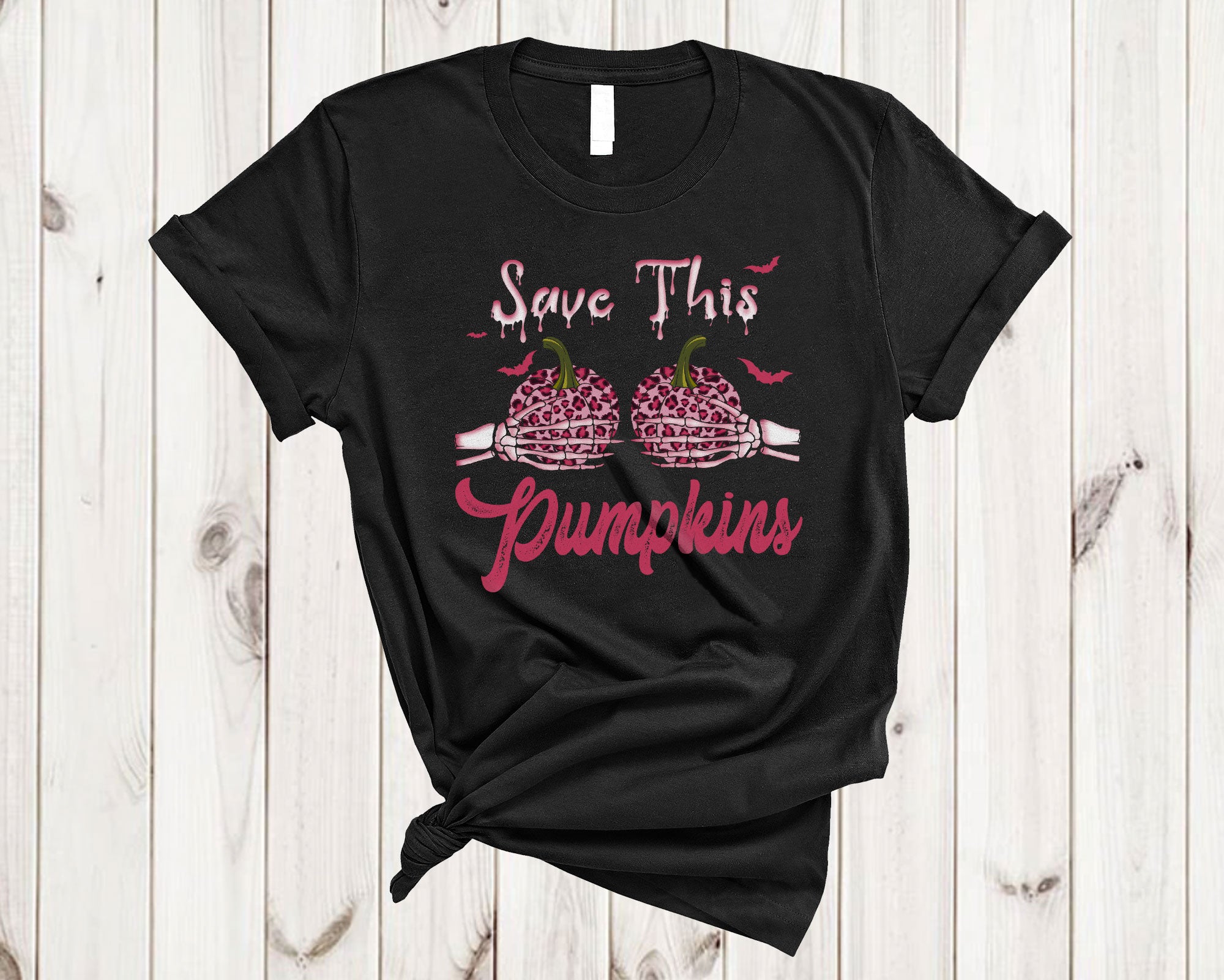 Save This Pumpkins Funny Halloween Breast Cancer Awareness Pink Pumpkin Leopard T-Shirt