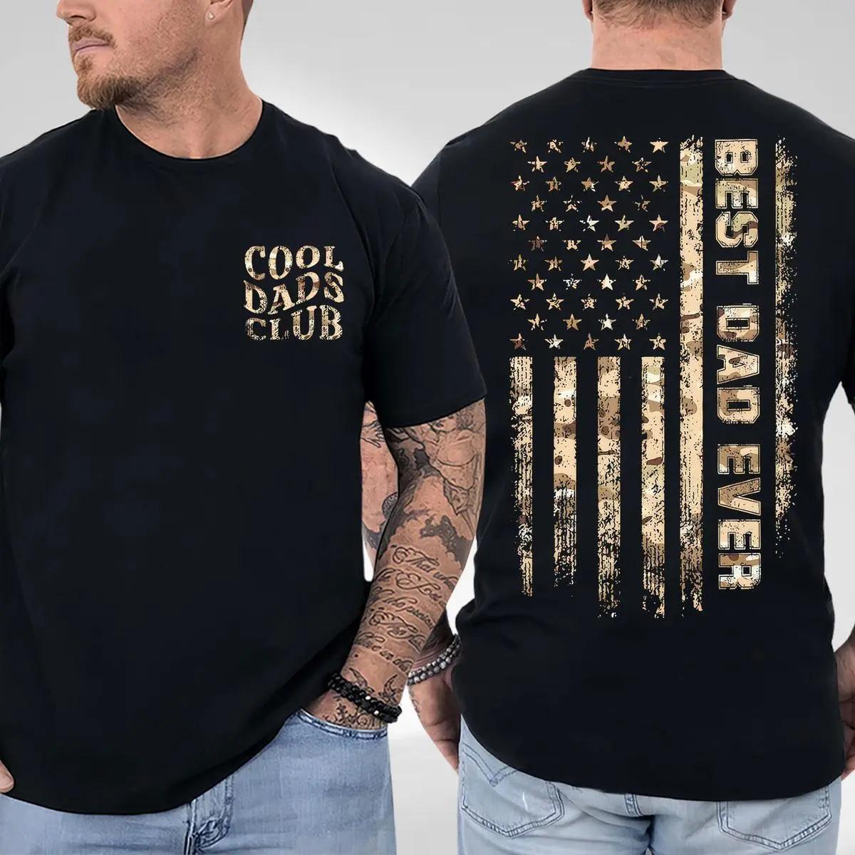 Cool Dads Club Best Dad Ever Flag Camo 2 Sided Shirt, Trendy Family Shirt, Funny Dad Tee, Fathers Day Shirt, Casual Short Sleeve Men’s Top