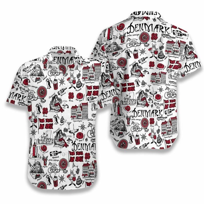 I Love Denmark Multicolor Nice Design Hawaii Shirt Ha38068