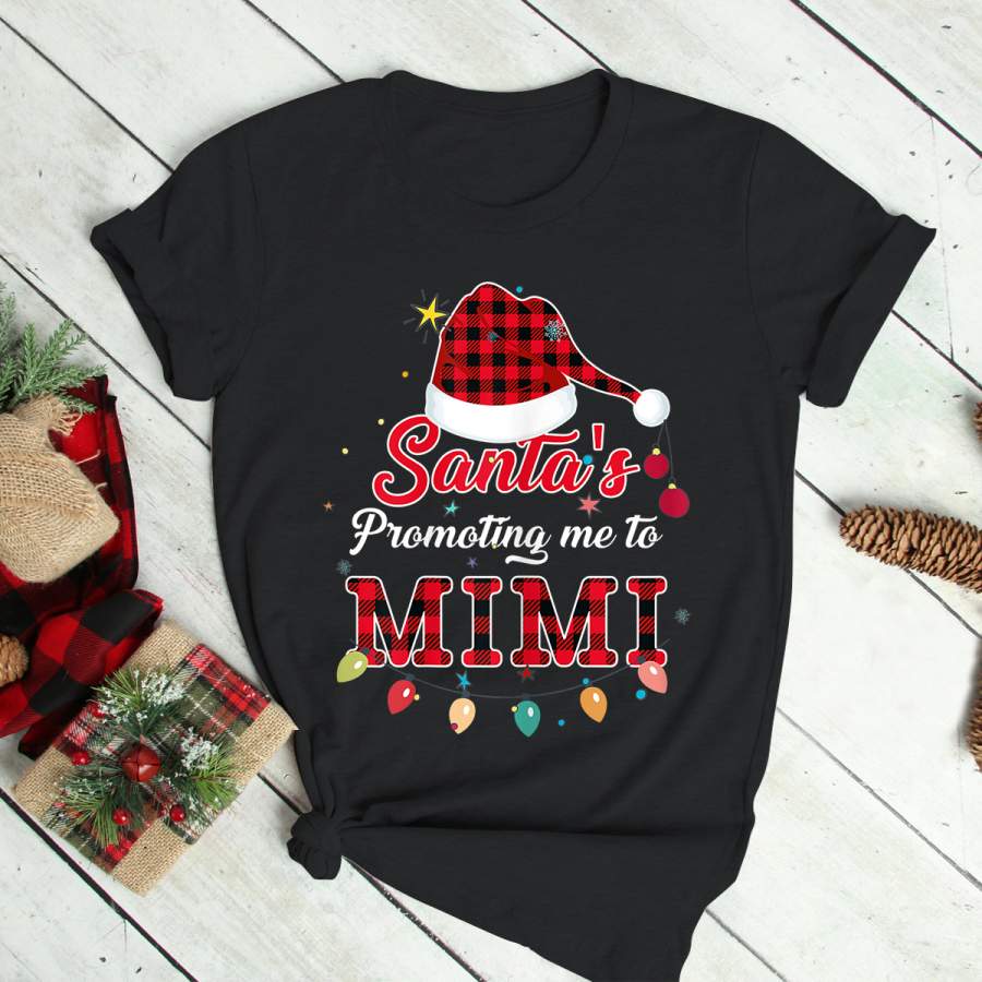 Womens Santa’s Promoting Me Mimi Grandma Xmas Outfit Plaid Announce T-Shirt