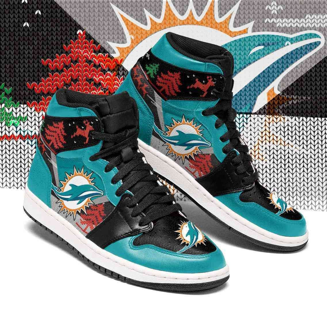 Christmas Miami Dolphins Air Jordan 1 Mid Printing Shoes Sneaker