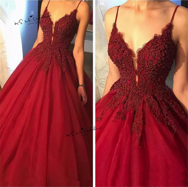 Vestidos de Fiestas 2019 Sexy Women Burgundy Prom Dresses Lace Beads Pageant Party Dress Formal Evening Gowns Gala Special Baile alx