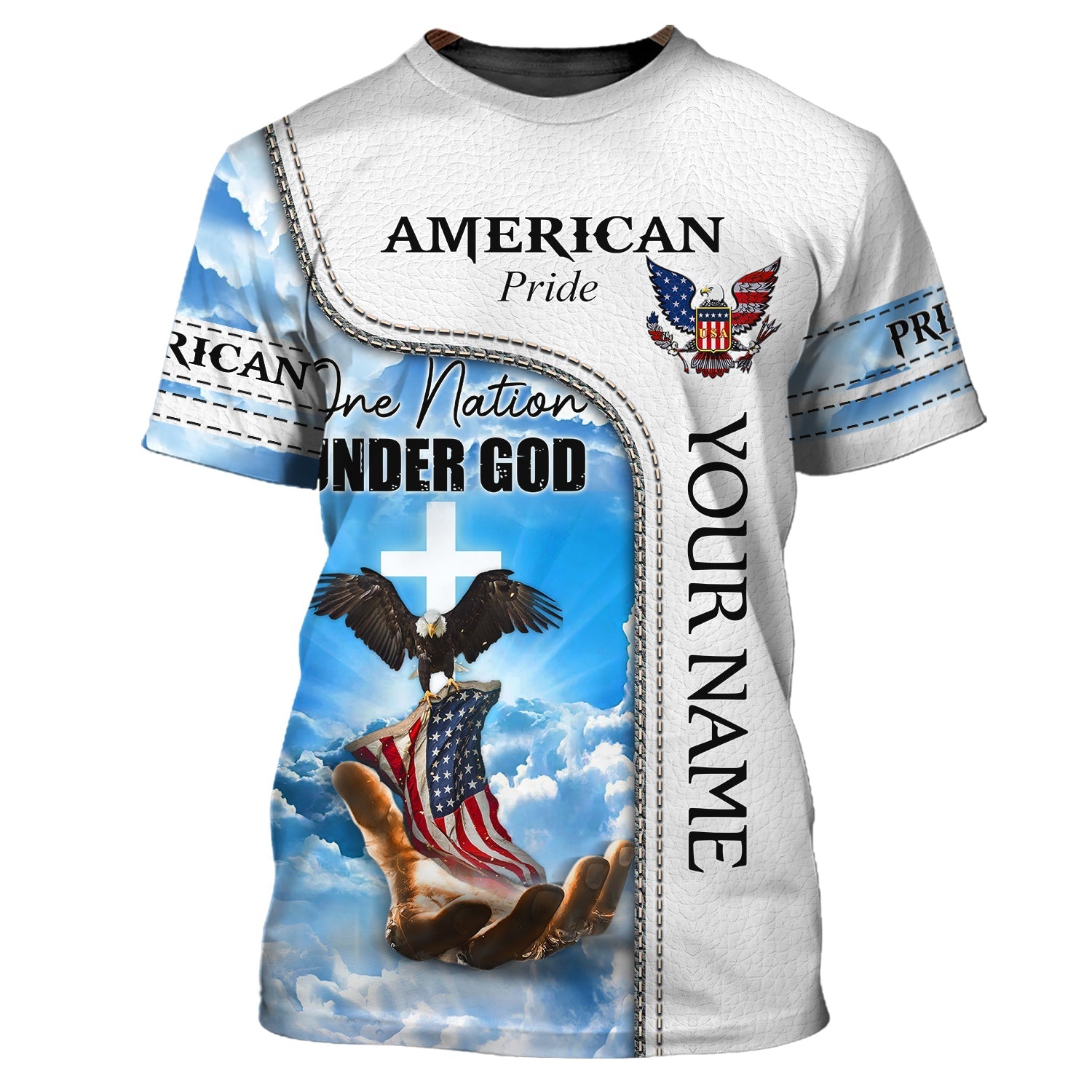 Personalized Pride American 3D Tee Shirt, One Nation Under God Sublimation Shirt For 4Th Of July Gift