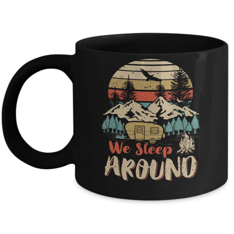 Vintage We Sleep Around Funny Husband Wife Camping Mug