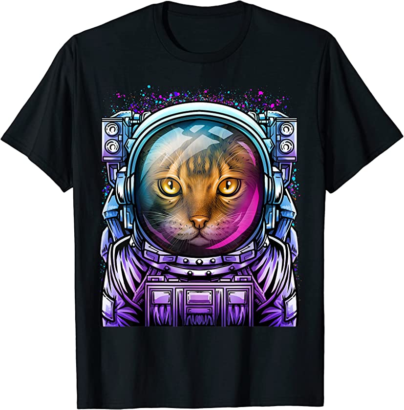 Cat Astronaut Outer Space Design Funny Kitten Cosmic Suit T-Shirt