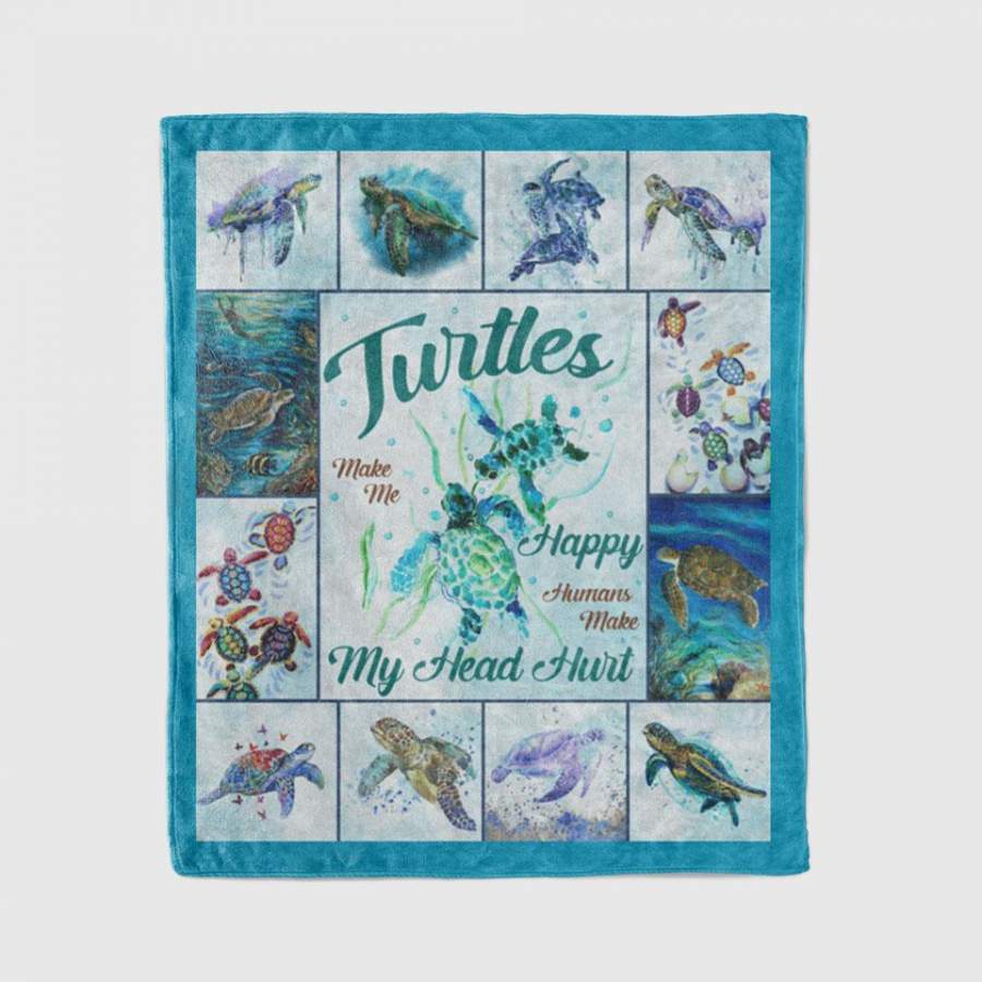 Turtles Make Me Happy Blanket Animals Lovers Gift – Custom Blanket / Personalized Blankets / Photo Blanket – Fleece Blanket / Sherpa Blanket