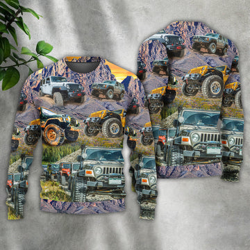 Jeep In The Mountain Sunset Vintage Art Style Ugly Christmas Sweater | Adult | Us2559