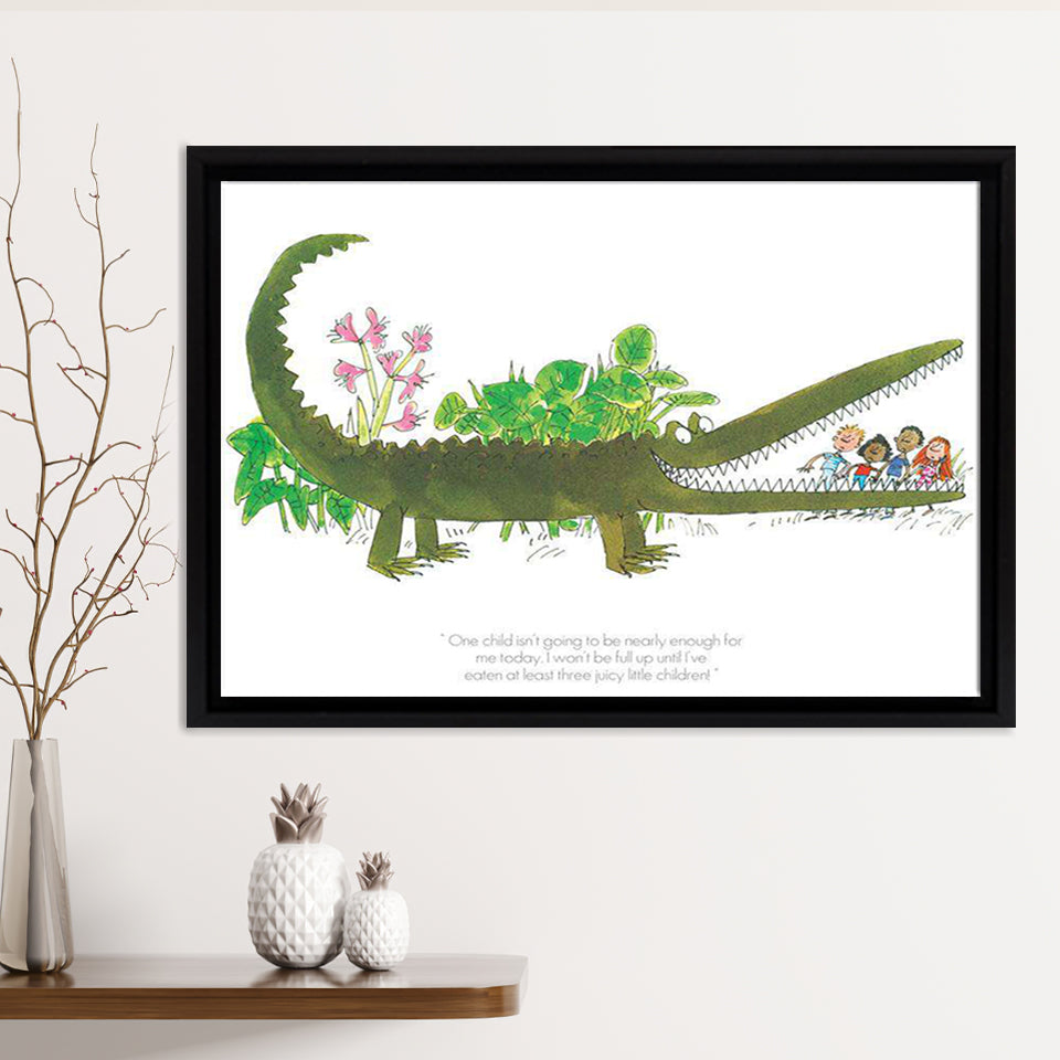 The Enormous Crocodile, Three Juicy Little Children Framed Canvas Print – Canvas Painting, Canvas Art, Wall Art, Wall Decor