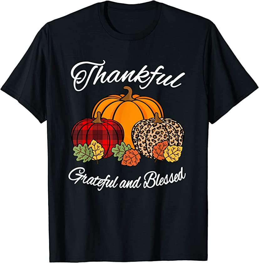 Fall Plaid Leopard Pumpkin Autumn Thanksgiving Women Men T-Shirt