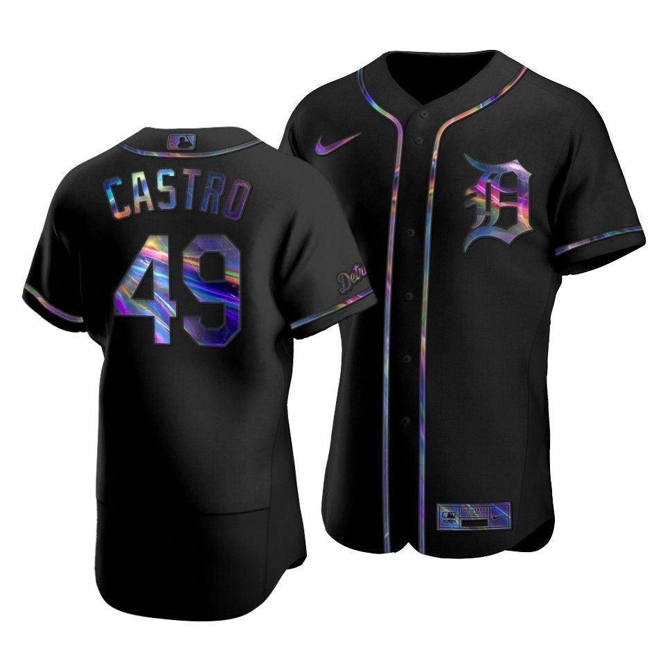 Detroit Tigers Willi Castro #49 Iridescent Logo Holographic Limited Jersey Black