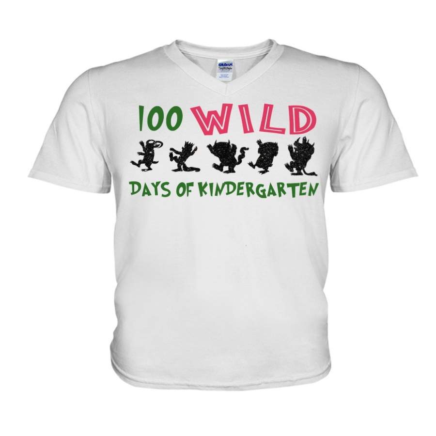 100 Wild Days Of Kindergarten For Animal Lovers Guys V-Neck