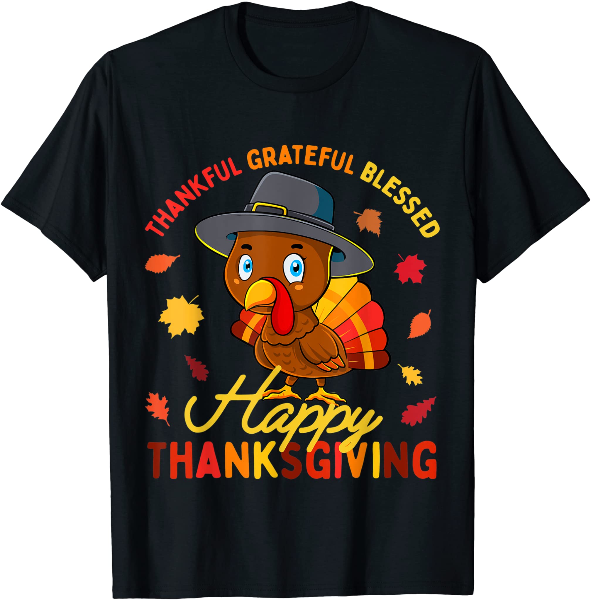 Thankful Grateful Blessed Thanksgiving Turkey Women Girls T-Shirt