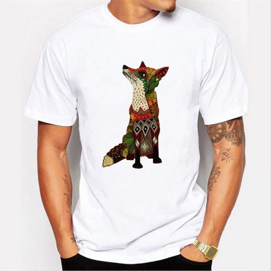 New Fashion Ice Floral Fox Design Men’S High Quality Printedt Shirt Cool Tops Casual Hipster Male T-Shirt