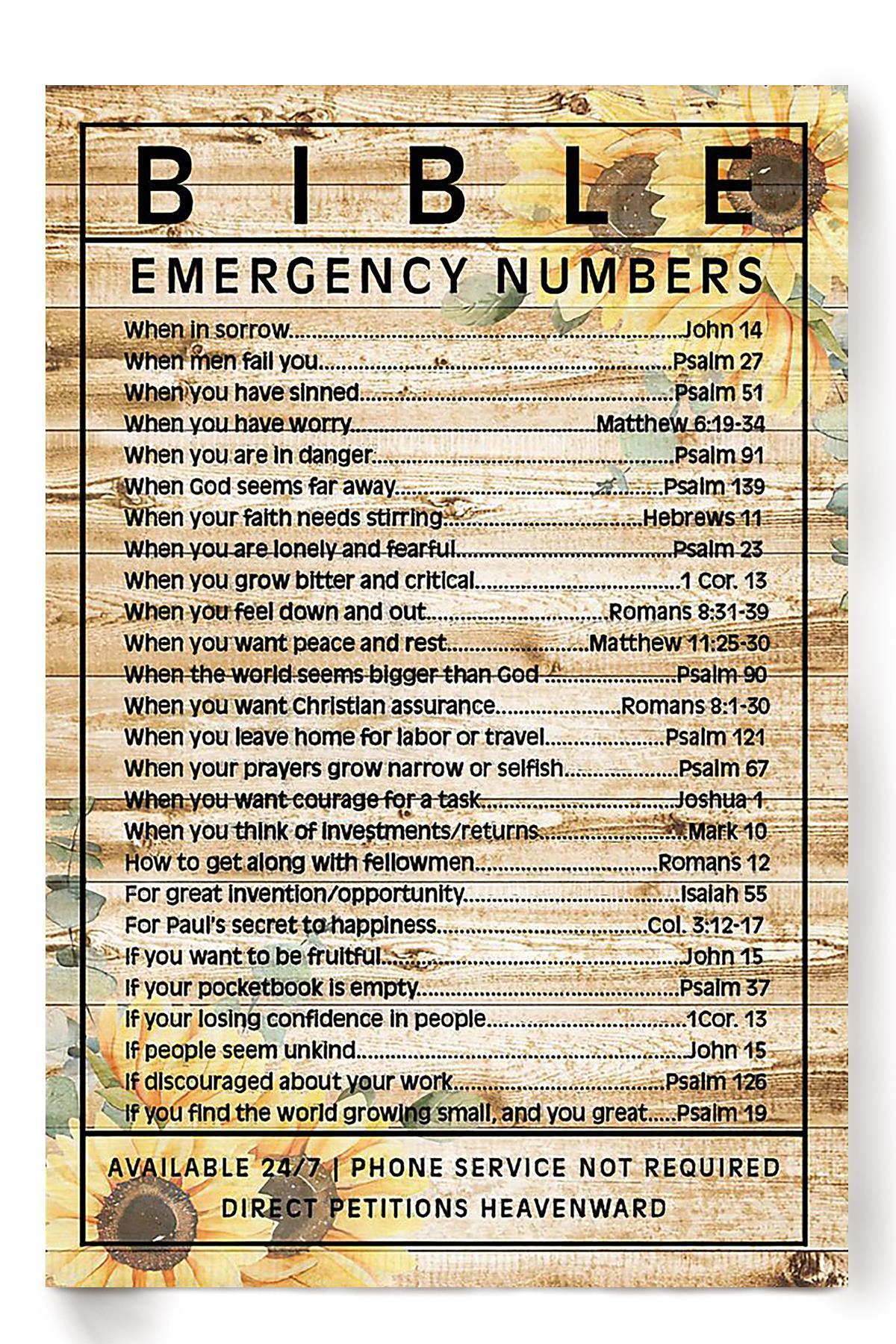 Bible Emergency Numbers Christian Wall Art Gift For Christmas Decor Son Of God Poster