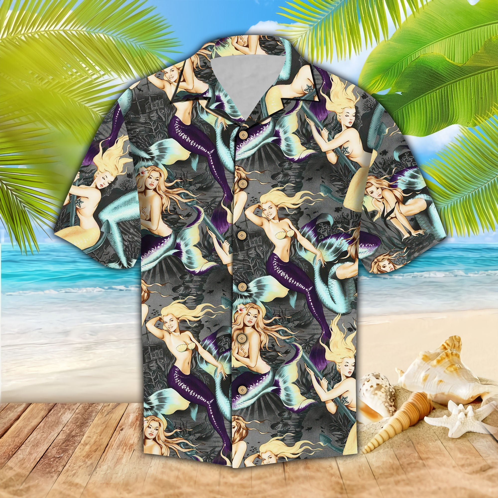 Beautiful Mermaid Print Hawaii Aloha Shirt Ha4165