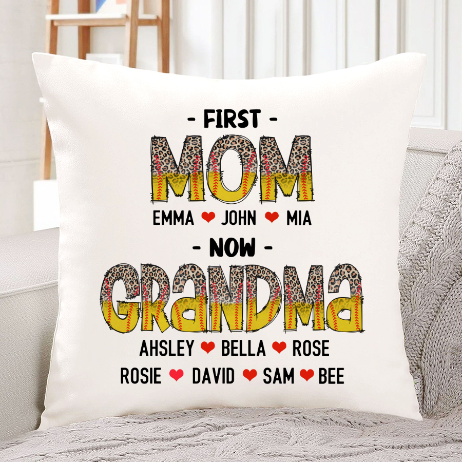 First Mom Now Grandma Leopard Ball Stitching Pillow