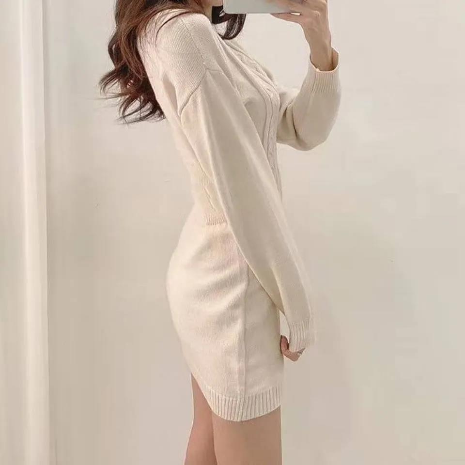 Autumn Fashion Sexy Solid O-Neck Skinny Mini Dress Women Rib Knit Keep Warm Long Sleeve Slim Dress Streetwear alx