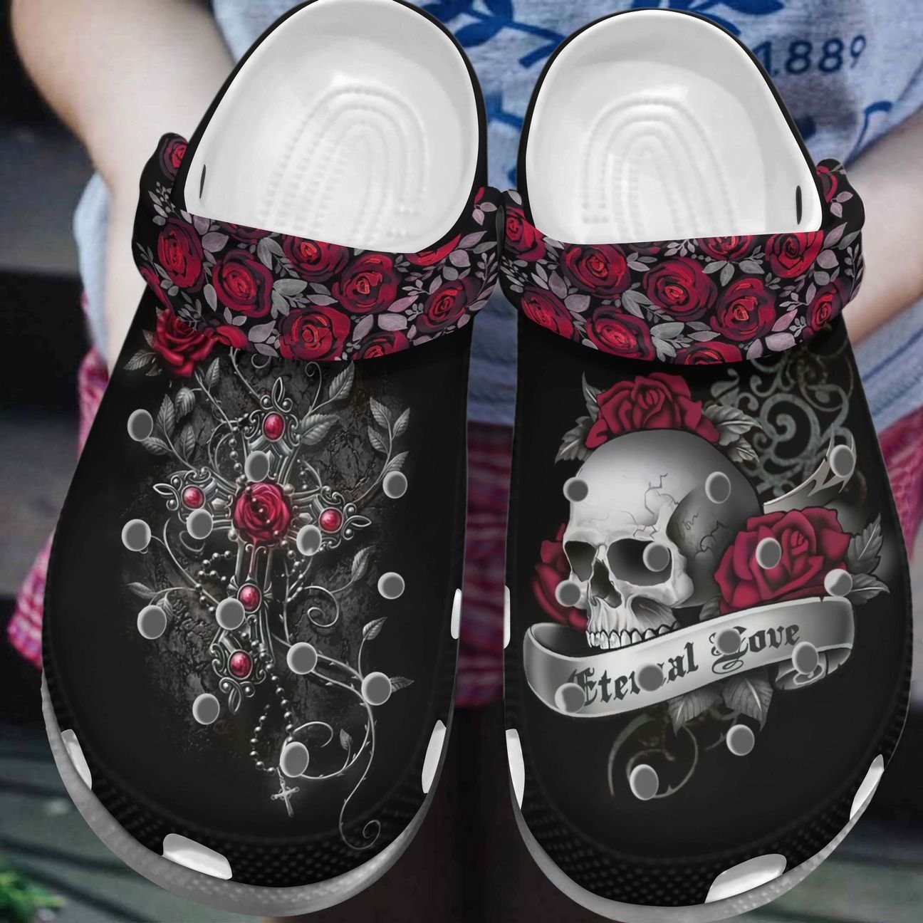 Skull Personalize Clog, Custom Name, Text, Fashion Style For Women, Men, Kid, Print 3D Whitesole Love