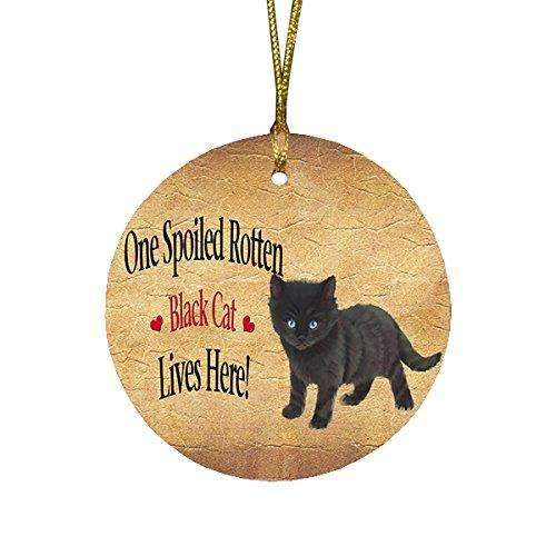 Black Kitten Spoiled Rotten Cat Round Christmas Ornament