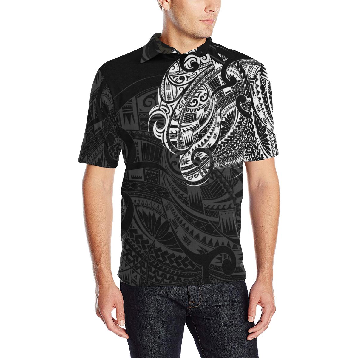 Maori Tattoo Style Black And White Polo T Shirt - TattoosCafe