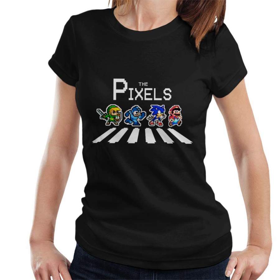 The Pixels Link Mega Man Sonic Mario Abbey Road Women’s T-Shirt