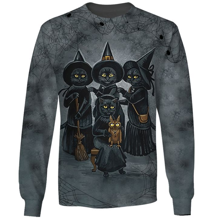 Halloween Black Cat Witches Crewneck Sweatshirt All Over Print Sweatshirt For Women Sweatshirt For Men