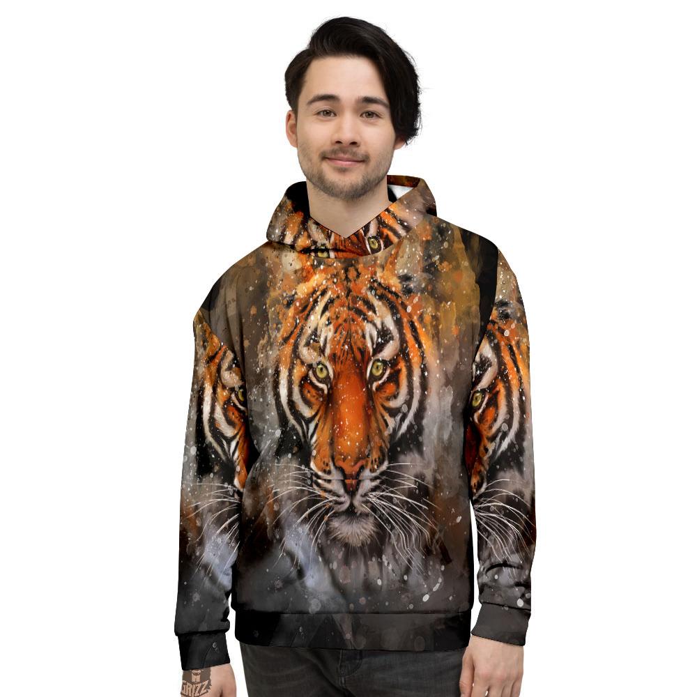 Bengal Tiger Watercolor Print Men’S Hoodie