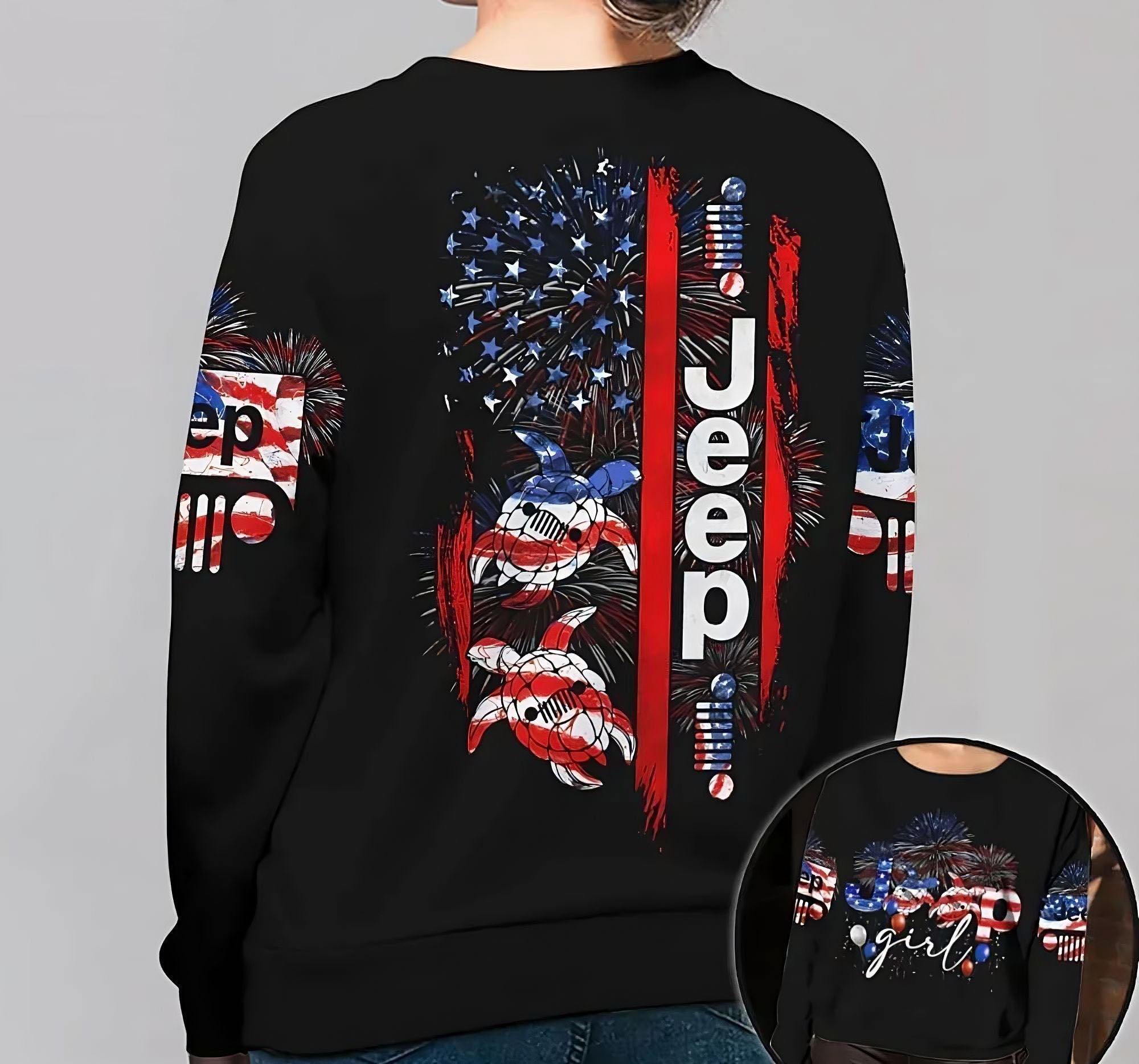 Jeep Girl Turtle Fireworks All Over Print Sweatshirt