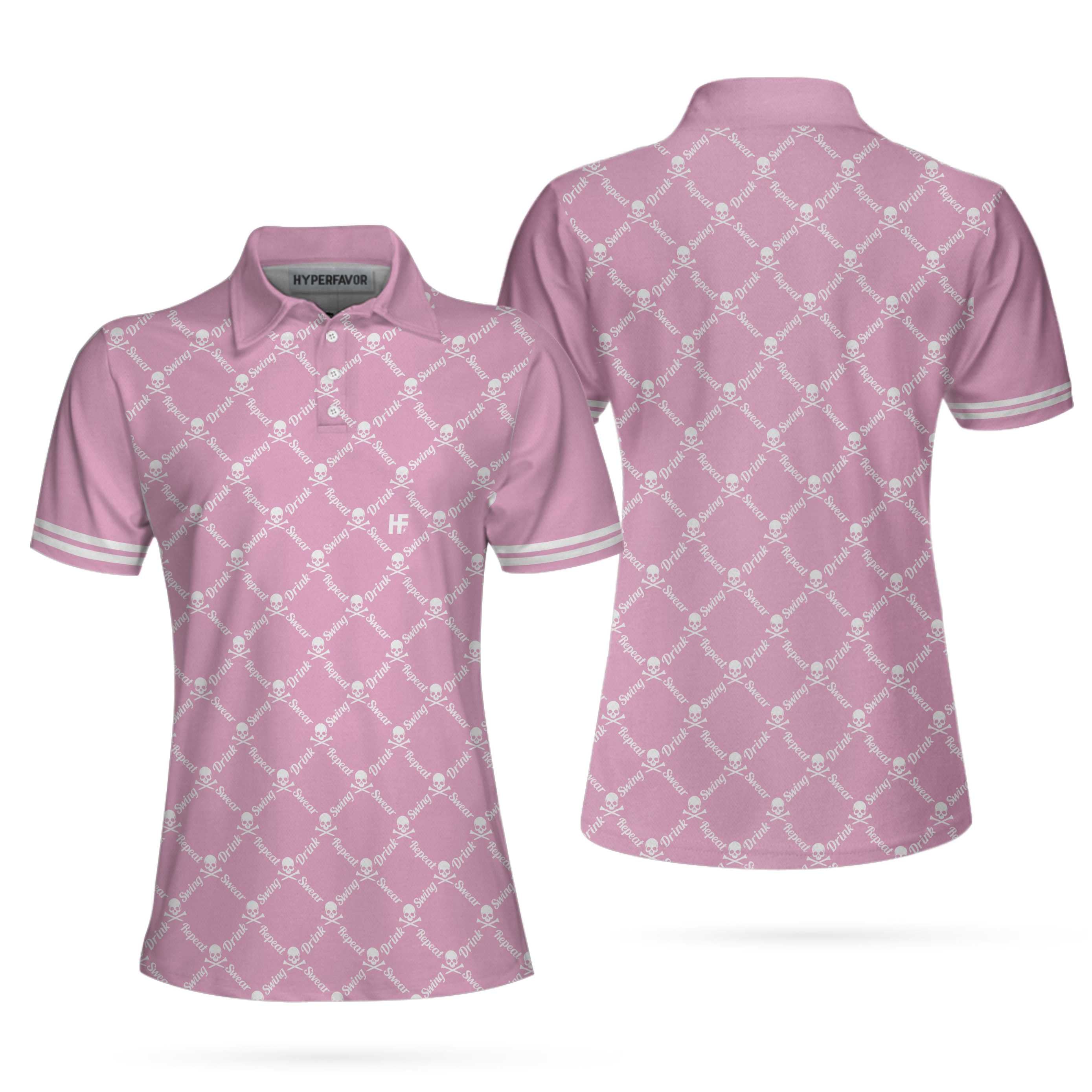 Swing Swear Drink Repeat Pink Golf Short Sleeve Women Polo Shirt, Pink Golfing Shirt For Female Players Coolspod